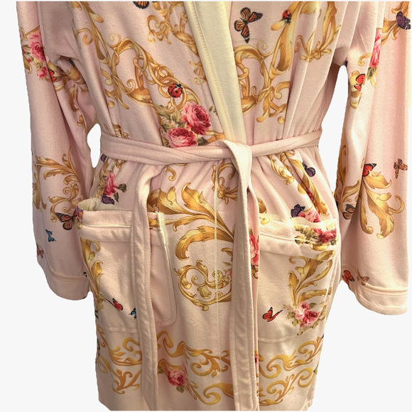 Wrap Up by VP Robe Womens Pink Floral Butterfly Rhinestones Terry Soft Short USA - Picture 3 of 8